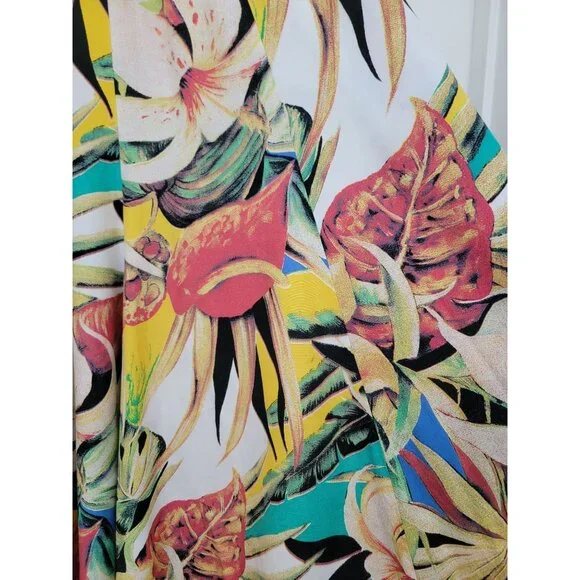 Vintage Saint Germain Paris Tropical Floral Midi Skirt Elastic Waist Womens Sz S - Picture 3 of 5